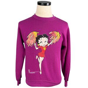 Vintage 90s Jerzees Betty Boop Cheerleader Sweatshirt Small Made In USA Purple